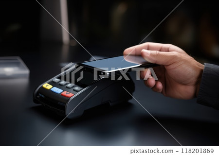 Digital transaction: cashless payment with credit card, phone, nfc, streamlining process for seamless purchases, secure financial interactions, enhancing convenience in everyday transactions. Digital transaction: cashless payment with credit card, phone, nfc, streamlining process for seamless purchases, secure financial interactions, enhancing convenience in everyday transactions. 118201869