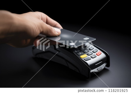 Contactless method: cashless payment using credit card, nfc phone, facilitating quick, secure transactions, eliminating need for physical cash, promoting efficient digital financial operations. 118201925