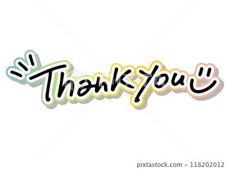 Thank you, stylish handwritten letters written with a pen, gradient border, horizontal 118202012