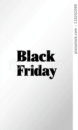 Promotional design: Text Black Friday set against dynamic background, perfect for use as wallpaper, banner, offering copy space for advertising messages, capturing essence of this retail event 118202099