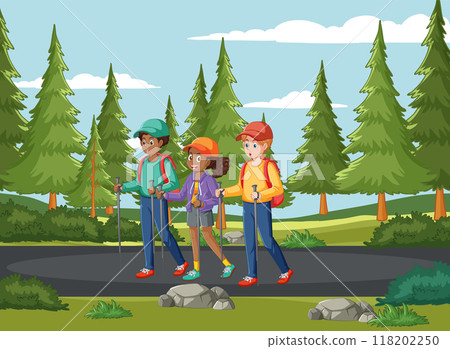 Kids Hiking in the Forest 118202250