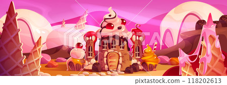 Fantasy candy land castle landscape in game vector 118202613
