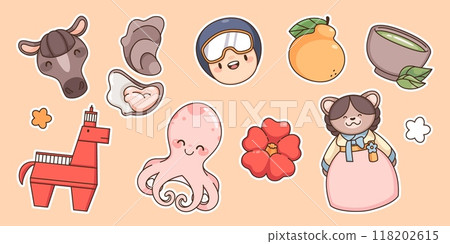 Jeju island traditional cartoon elements set 118202615