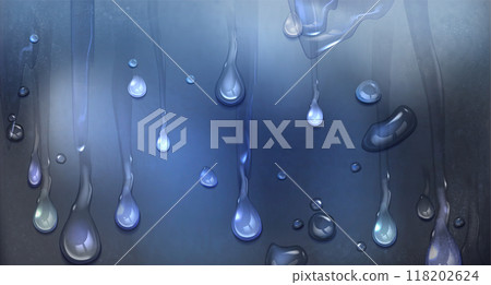 Rain water drop on glass or smooth plastic surface 118202624