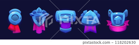 Blue game rank icons set isolated on background Blue game rank icons set isolated on background 118202630