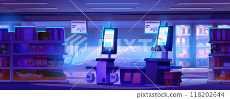 Supermarket with self checkout kiosk service 118202644