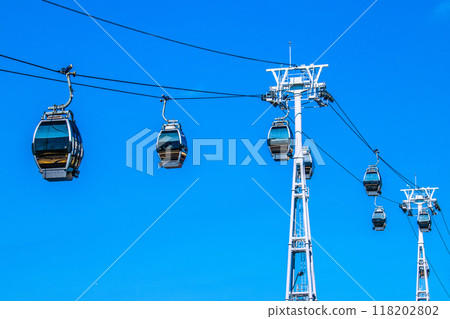 Yokohama cityscape in Japan in September. The ropeway in front of Sakuragicho Station. A clear blue sky spreads out before you = September 7, 2024 118202802