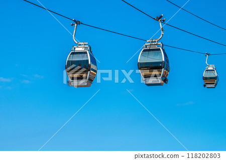 Yokohama cityscape in Japan in September. The ropeway in front of Sakuragicho Station. A clear blue sky spreads out before you = September 7, 2024 118202803