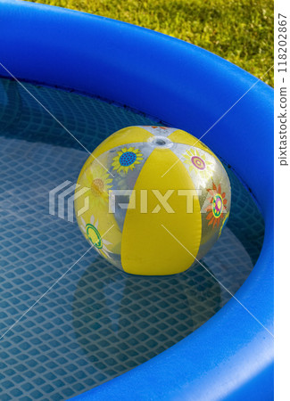 Yellow ball in the blue pool 118202867