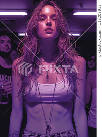 Neon Party Vibes at Nightclub with Fashionable Crowd and Electric Atmosphere 118202915