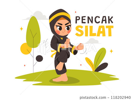 Pencak Silat Sport Vector Illustration featuring Martial Artists Posing in Traditional Indonesian Fighting Stances, in a Flat Style Cartoon Background Pencak Silat Sport Vector Illustration featuring Martial Artists Posing in Traditional Indonesian Fighting Stances, in a Flat Style Cartoon Background 118202940