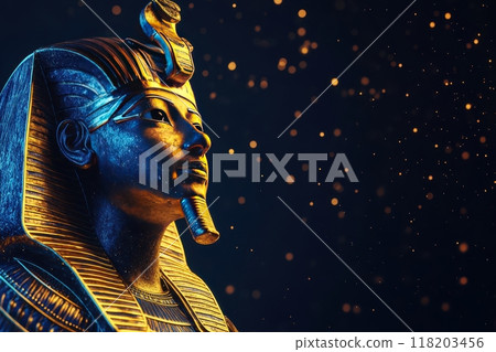 A statue of a woman with a golden headdress and a golden crown with Generative AI 118203456