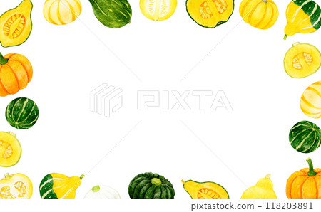 各類南瓜的框架-蔬菜手繪水彩插畫背景素材 各類南瓜的框架-蔬菜手繪水彩插畫背景素材 118203891