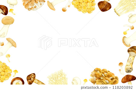 Edible mushroom frame Vegetable hand-drawn watercolor illustration background material 118203892