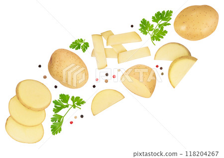 Young potato isolated on white background. Harvest new. Top view. Flat lay, Set or collection 118204267