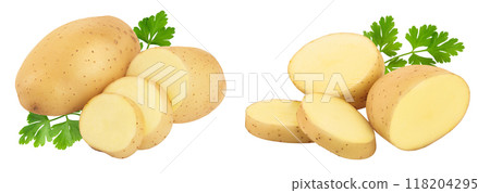 Young potato isolated on white background. Harvest new 118204295
