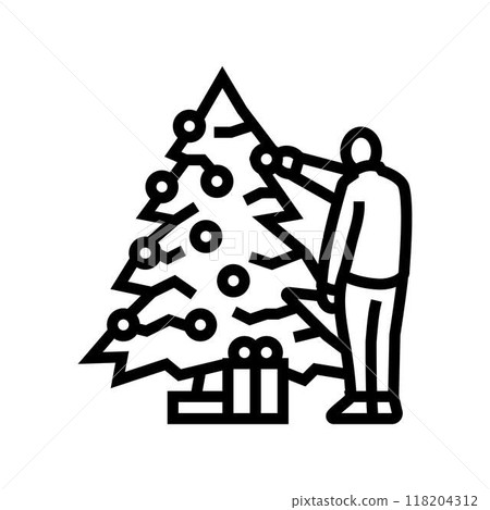 decorating the christmas tree line icon vector illustration 118204312