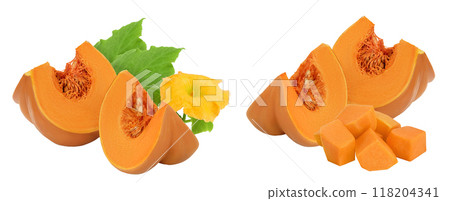 Fresh orange pumpkin isolated on white background with full depth of field Fresh orange pumpkin isolated on white background with full depth of field 118204341