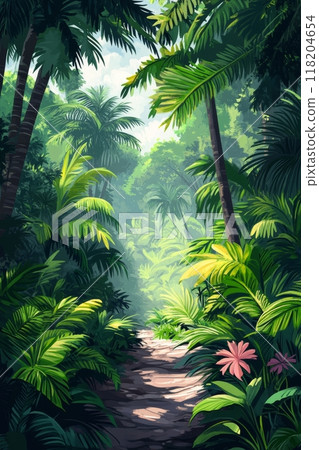 Vibrant Malaysian Jungle Tropical Illustration for Film Animation Poster Generative AI 118204654