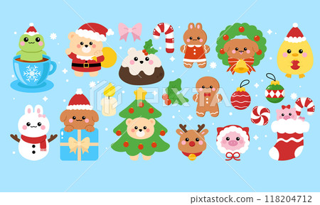 Cute Christmas party animals decoration banner  118204712