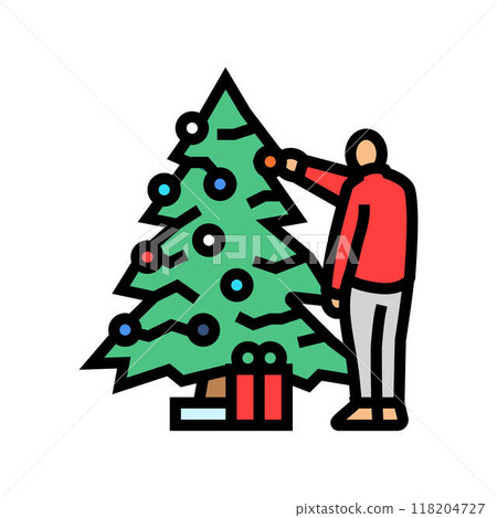decorating the christmas tree color icon vector illustration 118204727