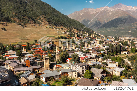 Aerial view of Mestia on a sunny day 118204761