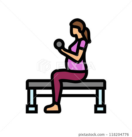 seated arm curls dumbbells pregnant fitness color icon vector illustration 118204776