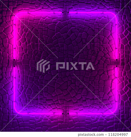 Bright neon lamp on dark background. 3d illustration. 118204997