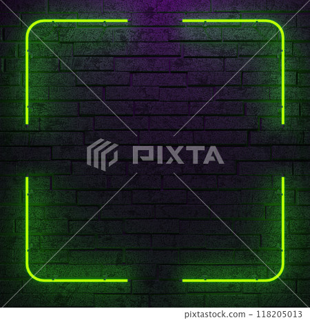 Empty Neon Sign with illumination on wall. 3d illustration. Empty Neon Sign with illumination on wall. 3d illustration. 118205013
