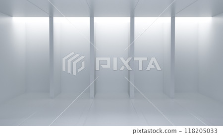 Empty Room With White Walls and Floor, Lit Niches, 3d render Empty Room With White Walls and Floor, Lit Niches, 3d render 118205033