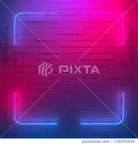 Multicolored glowing neon rectangle on dark background, light tubes blue to purple glow Multicolored glowing neon rectangle on dark background, light tubes blue to purple glow 118205034