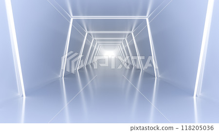 Abstract white futuristic tunnel, 3d rendering. Abstract white futuristic tunnel, 3d rendering. 118205036