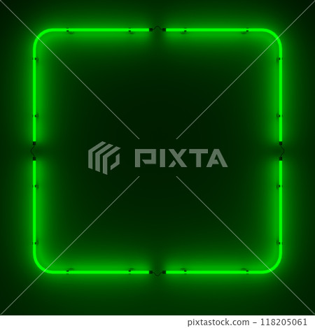 Rectangular neon sign. Geometric glowing lines. Abstract background with copy space. 3d illustration. 118205061