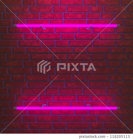 Brick wall background, neon light. 3d illustration 118205113