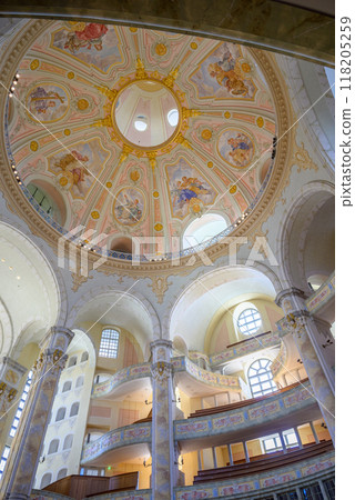 Interior of the Frauenkirche Church of Our Lady Lutheran church in Dresden, Saxony, Germany 118205259