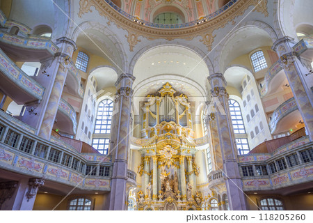 Interior of the Frauenkirche Church of Our Lady Lutheran church in Dresden, Saxony, Germany 118205260