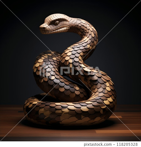 Exquisite Wood Carving of a Striking Snake with Realistic Scales and Patterns Exquisite Wood Carving of a Striking Snake with Realistic Scales and Patterns 118205328