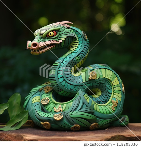 Serpentine Elegance Intricate Green Snake Sculpture Isolated on Black Background Serpentine Elegance Intricate Green Snake Sculpture Isolated on Black Background 118205330