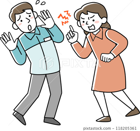 Male staff being harassed by female customers Male staff being harassed by female customers 118205361