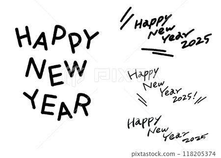 HAPPY NEW YEAR 2025 letter set hand lettering handwritten HAPPY NEW YEAR 2025 letter set hand lettering handwritten 118205374