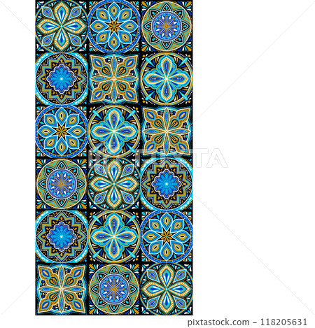 Moroccan ceramic tile pattern. Mediterranean traditional folk ornament. 118205631