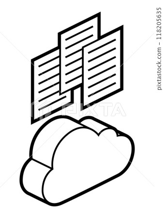 Cloud and paper icon in isometry. Storage of information and files. Image for website, app, logo, UI design. Cloud and paper icon in isometry. Storage of information and files. Image for website, app, logo, UI design. 118205635