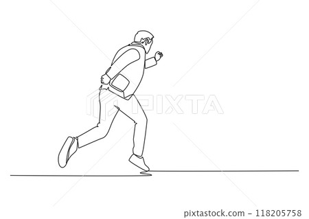 Continuous one line drawing back view businessman running fast to chase goal growth target. Success business manager on race competition challenge. Single line draw design vector graphic illustration Continuous one line drawing back view businessman running fast to chase goal growth target. Success business manager on race competition challenge. Single line draw design vector graphic illustration 118205758