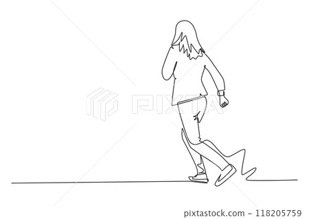Continuous one line drawing back view of energetic businesswoman doing running exercise to reach finish line. Business race challenge competition. Single line draw design vector graphic illustration 118205759