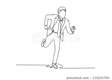 Continuous one line drawing successful energetic businessman sprint running on street road to reach finish line. Business race competition concept. Single line draw design vector graphic illustration 118205760