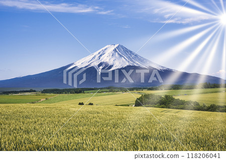 Rural scenery of Hokkaido and Mt. Fuji composition 118206041