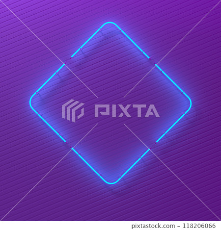 Glowing neon rectangular sign on purple brick wall 118206066