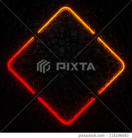 Empty Neon Sign with illumination on wall. 3d illustration. 118206083