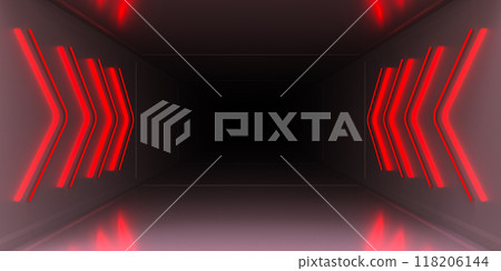 Path to dark corridor, blue glowing arrows, abstract background, 3d illustration Path to dark corridor, blue glowing arrows, abstract background, 3d illustration 118206144