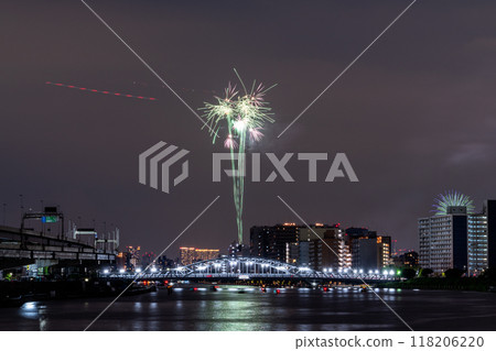 Tokyo: Sumida River Fireworks Festival, overlooking Shirahige Bridge Tokyo: Sumida River Fireworks Festival, overlooking Shirahige Bridge 118206220